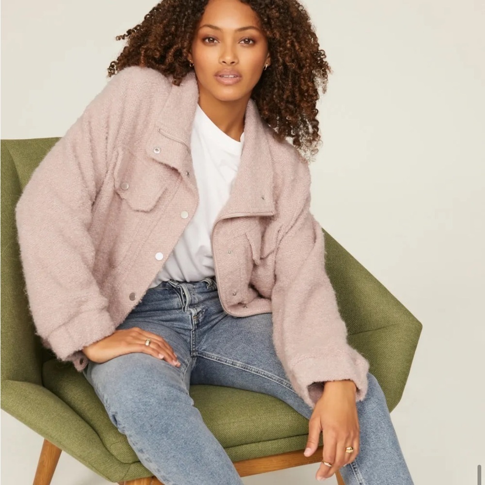 Michael Stars Leti Bomber Teddy Jacket Pink Faux Shearling Alpaca Blend - Picture 4 of 10